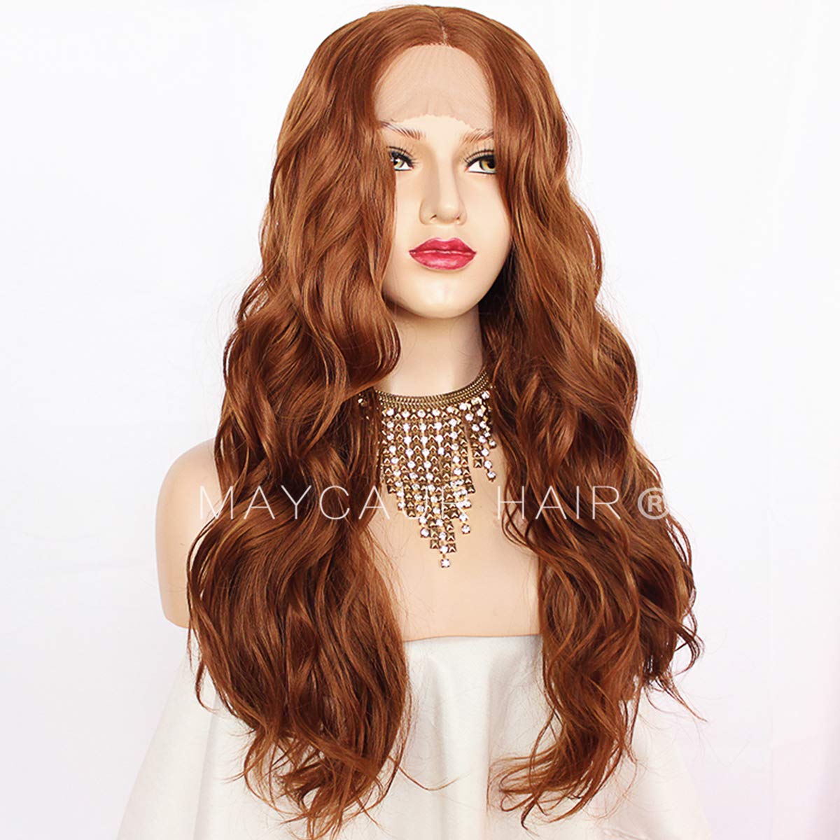 Maycaur Lace Front Wigs Long Wavy Hair Synthetic Wigs for Black Women Natural Black Color Half Hand Tied Heat Resistant Soft Fiber Hair (LW-1)