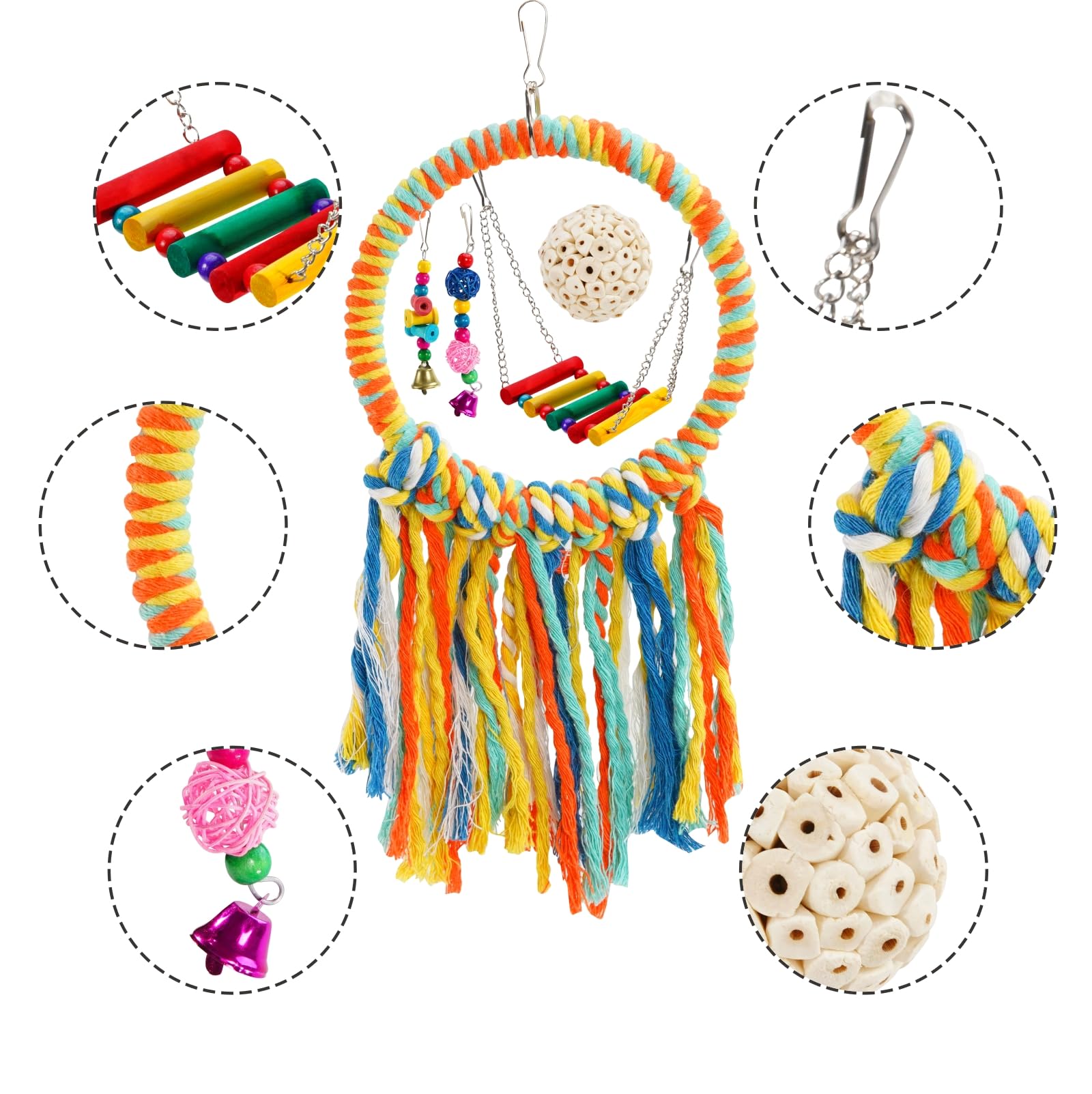 Juguetes de columpio para pájaros, juguetes de periquitos, juguetes naturales para pájaros, accesorios de jaula de pájaros, masticables, perchas colgantes para pájaros, adecuadas para