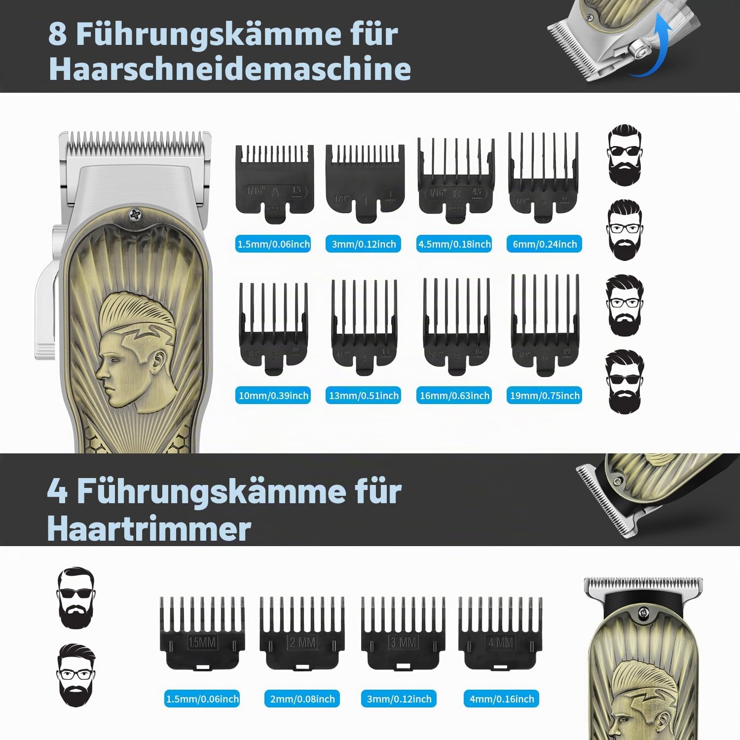 HIENA PRO Professionelle Haarschneidemaschine für Männer, kabellose Haarschneidemaschine für Friseure, Trimmer, LED-Haarschnitt-Set mit Folienrasierer, Nasentrimmer