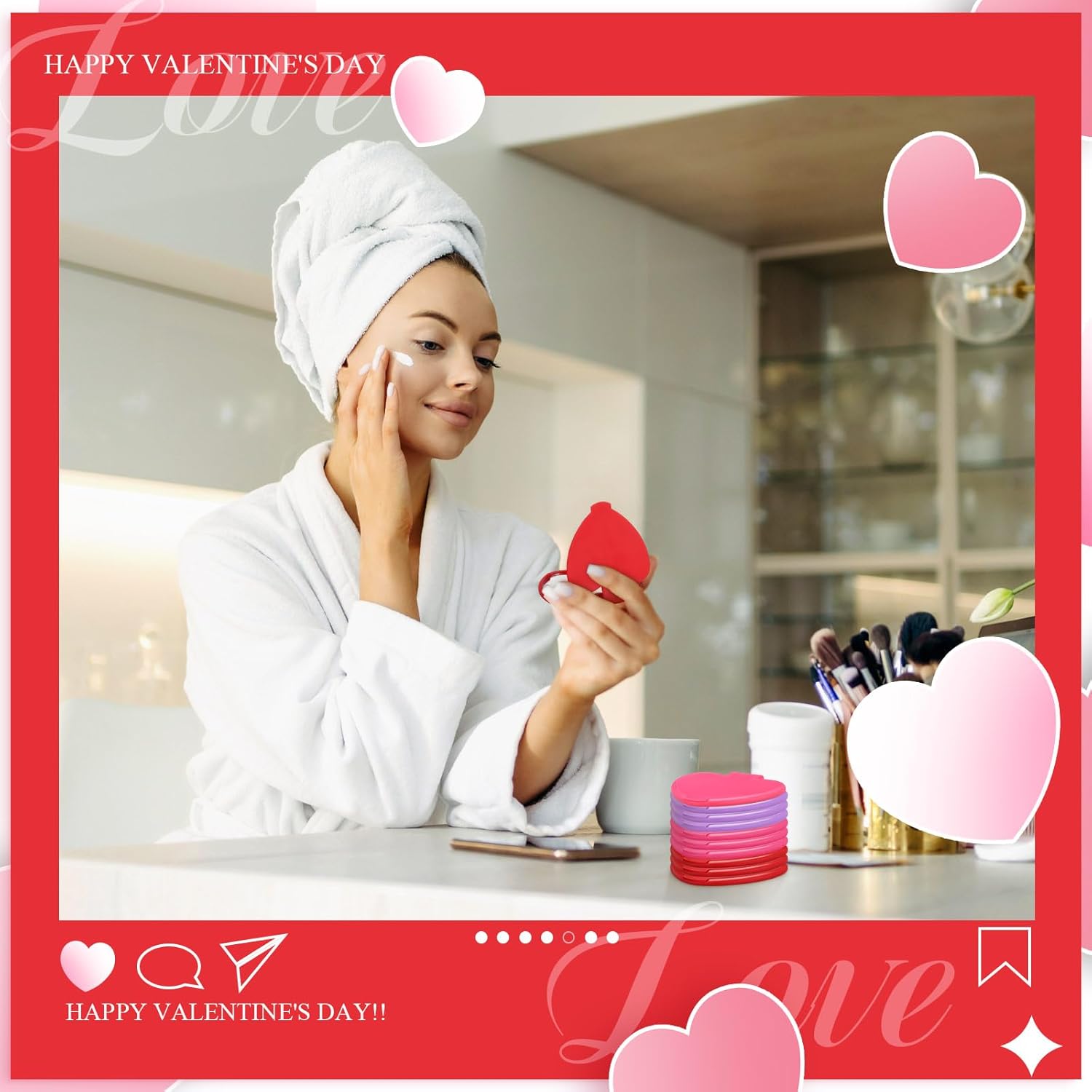 Geetery 48 Pcs Valentine Compact Mirror Bulk Gifts Heart Shaped Mini Pocket Small Folding Makeup Portable Travel Heart Purse Hand Mirror for Women Gift(Red,Rose Red,Purple)