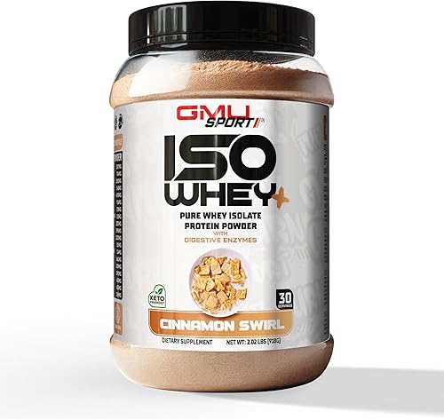 GMU SPORT Polvo aislado de suero 100% más péptidos de colágeno y BCAA. Remolino de canela. Enzimas digestivas para una absopción óptima - 0.92 oz de