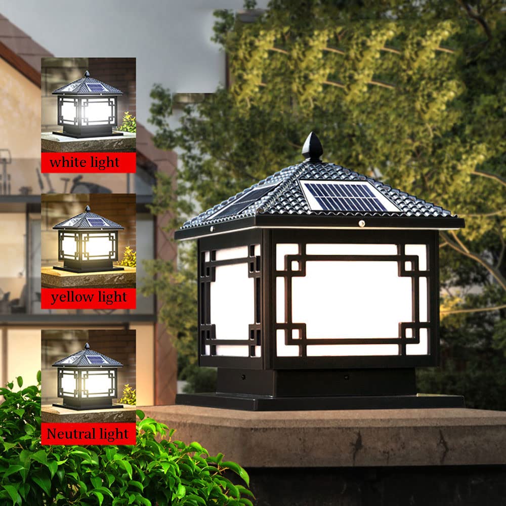 CHENKUI Zewnętrzne Oświetlenie Słupkowe LED Na Słupku Słonecznym Oprawy Oświetleniowe Słupka Słonecznego Szklany Klosz W Stylu Chińskim Outdoor Garden Post Head Light IP54 Wodoodporny, Całkowicie
