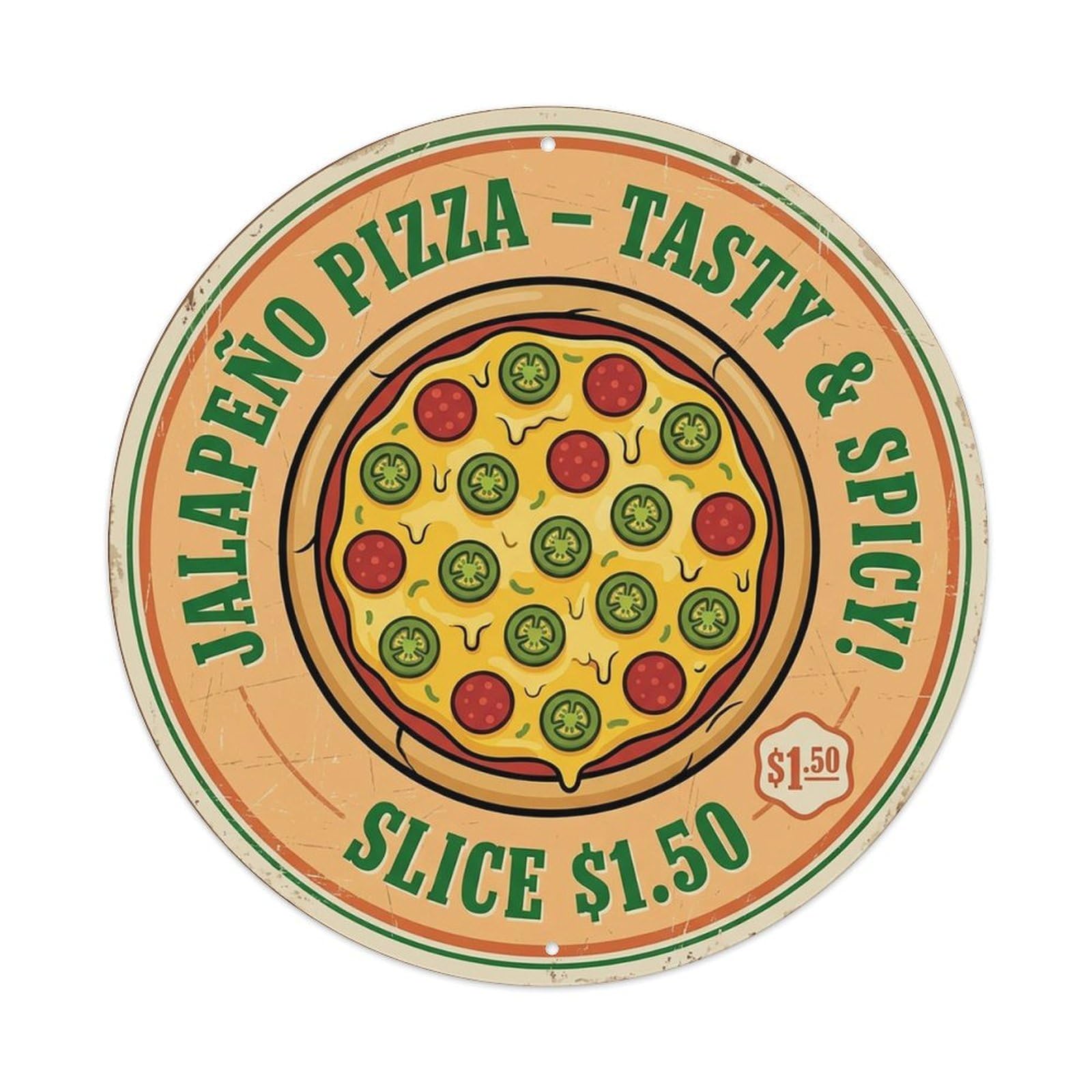 Cwbufd Vintage Style Vintage Pizza Slice Italian Traditional Cuisine Jalapeno Vintage Metal Tin Sign Plaque Wall Decor For Cafe, Club Bar, Office, Garden Metal Poster 8X8inch