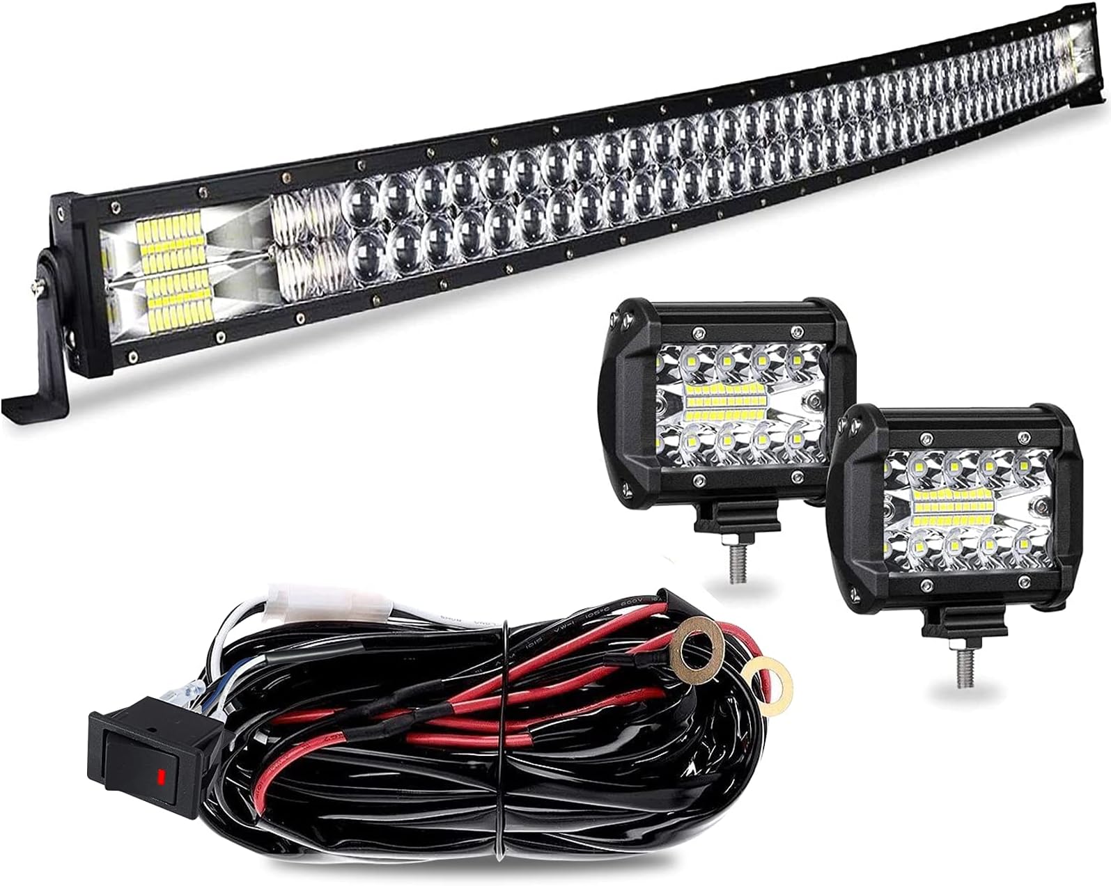 LED Light Bar TERRAIN VISION 50 Inch 288W Curved Spot Flood Combo Driving Lights W/ 2pcs 4 Inch 60W Led Fog Lights W/Wiring Kit for Jeep Trucks ATV Polaris Boat