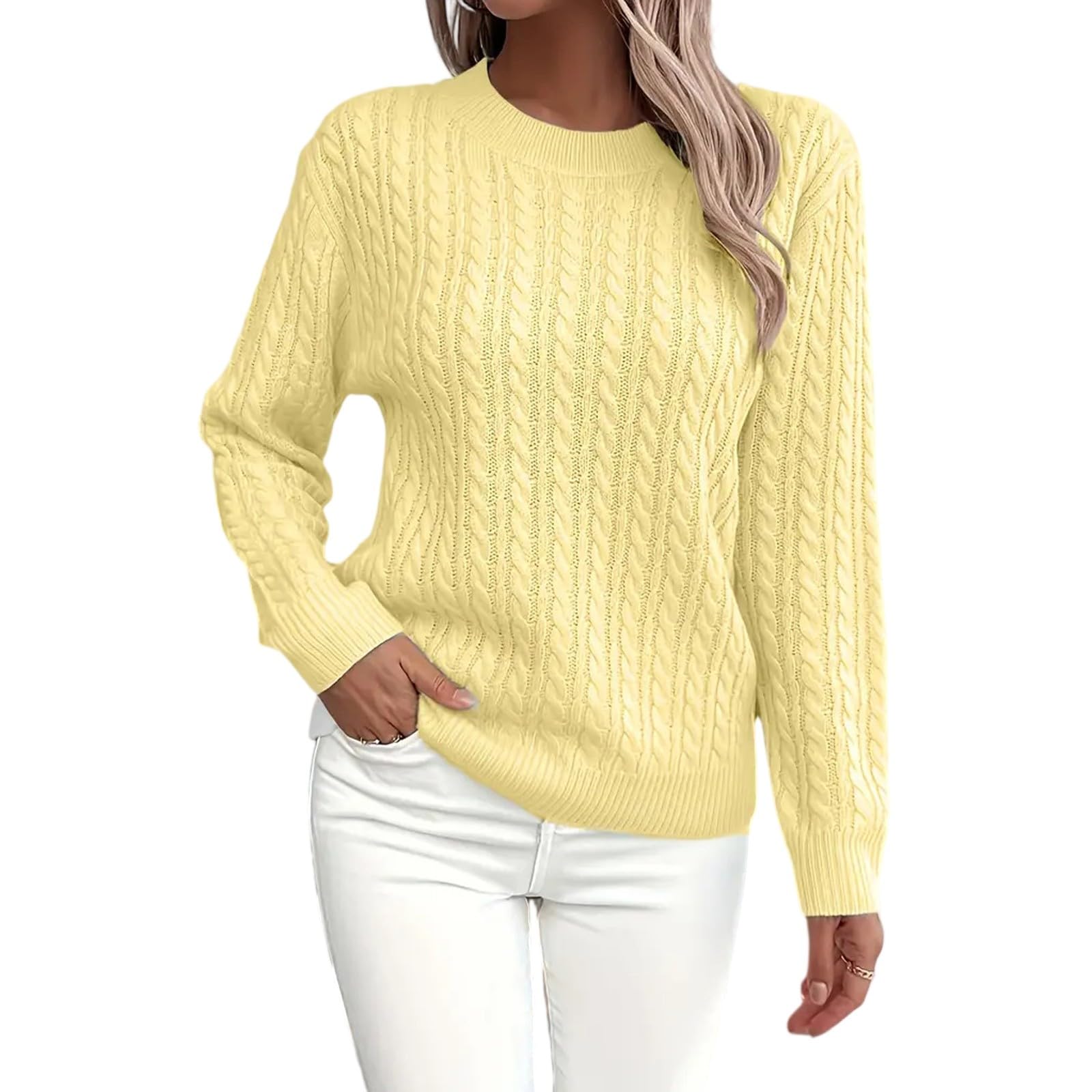 Sweaters for Women Trendy Crew Neck Loose Ribbed Knit Elegant Trendy Pullover Tops S-2XL