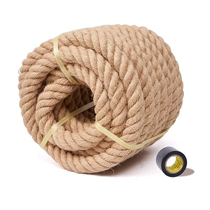 BRETANGME Jute Rope (1-1/2 in x 98ft) Natural Jute Hemp Rope Thick Rope Multipurpose for Indoor and Outdoor Use Crafts Gardening Handmade DIY Nautical Climbing Fitness Tug of War Railings Docks