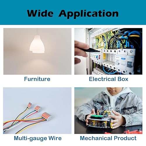 Miniatura 9 de Kit de conectores de alambre de empalme compacto, 1 conductor, conectores de palanca para cableado 28-12 AWG (50 unidades, naranja transparente)