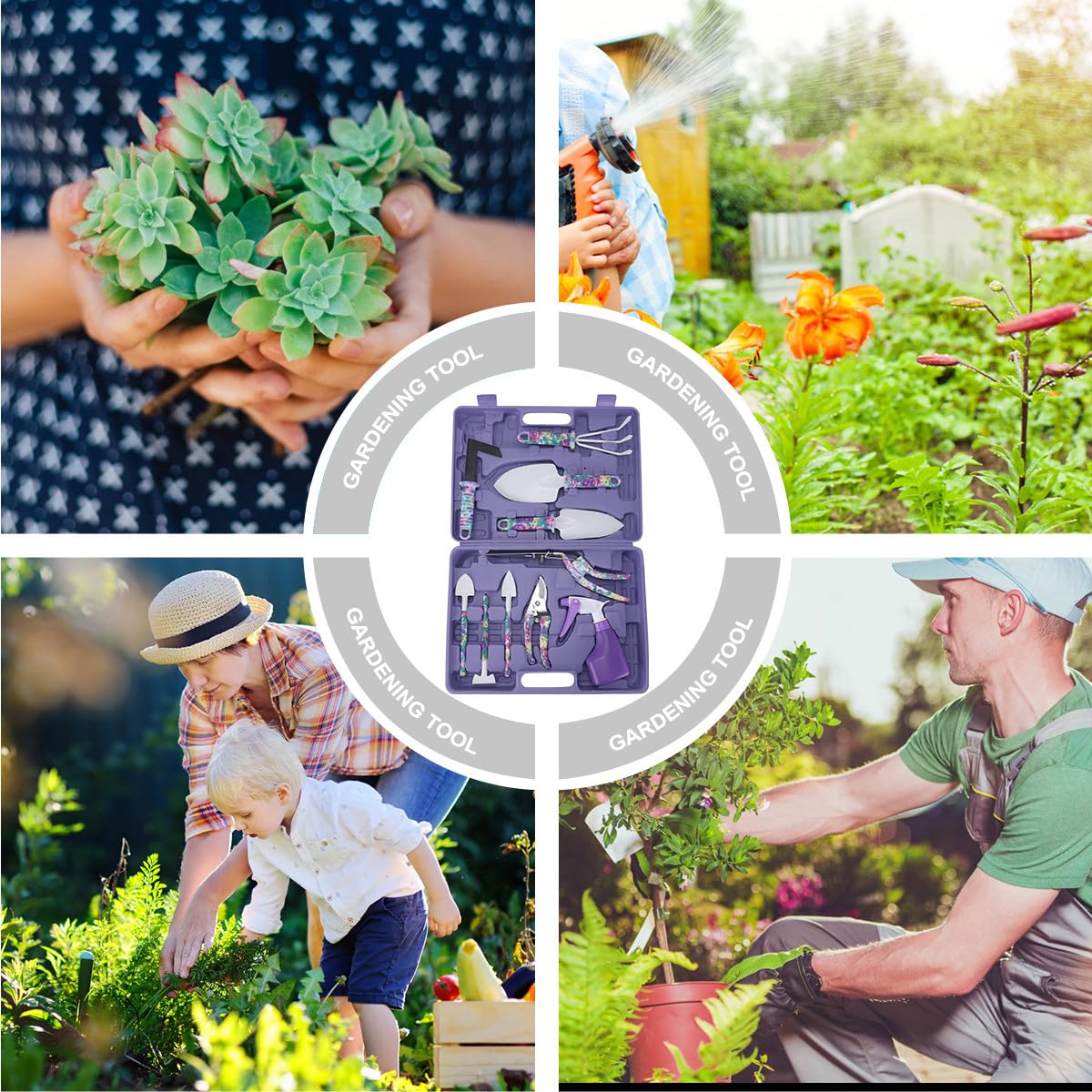 Mipcase 10 Stück Teiliges Gartenwerkzeug Set in Lila mit Rechen Gartenschere Schaufel und Sprühflasche für Männer und Frauen für Gartenarbeit Pflanzenpflege und Erde Lockern für Anfänger