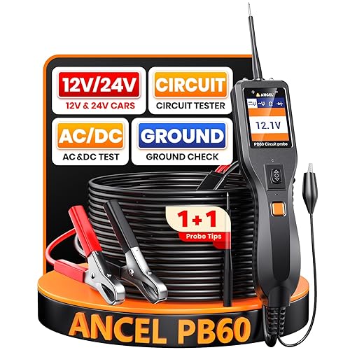 ANCEL Probador de circuito automotriz PB60, herramienta de sonda de circuito de potencia, buscador de circuito eléctrico corto abierto de 12-24V,