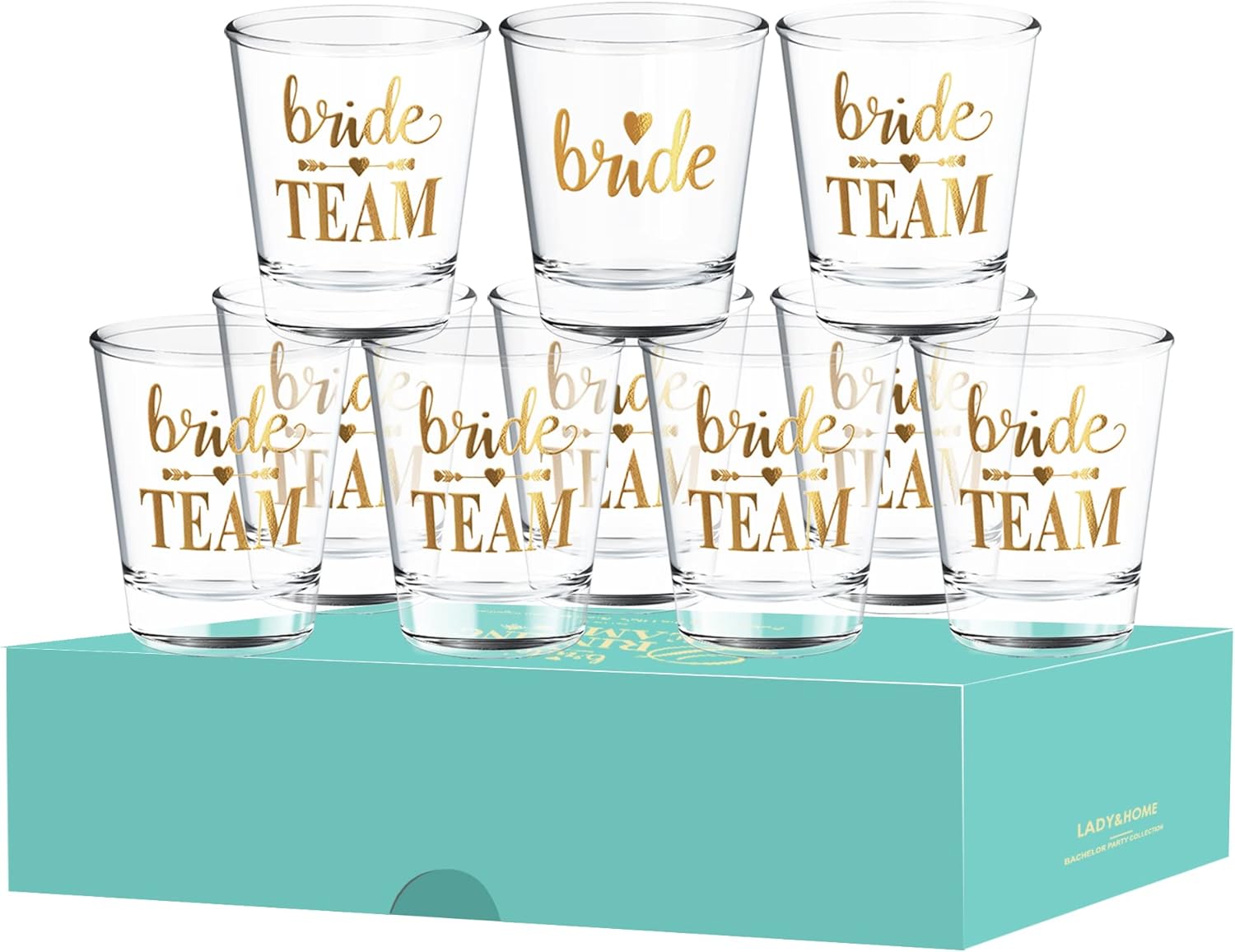 LADY&HOME Bachelorette Party Favors Bride & Bride Team Shot Glasses-2.5oz,Set of 10,Great for Bridal Shower Decorations Bridesmaid Gifts (Team)