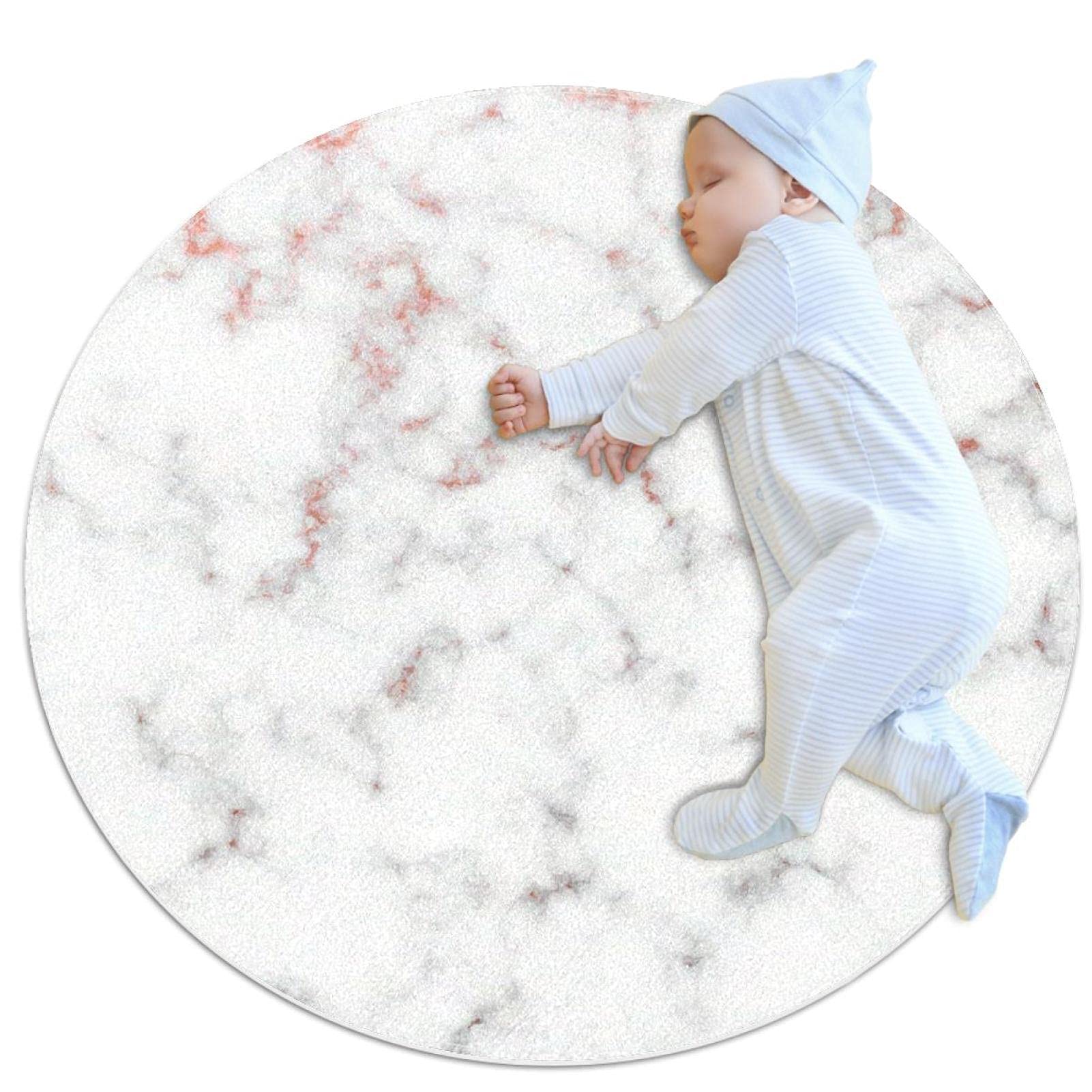 Tapis rond pour enfants élégant effet texture de pierre de marbre unique 80x80cm