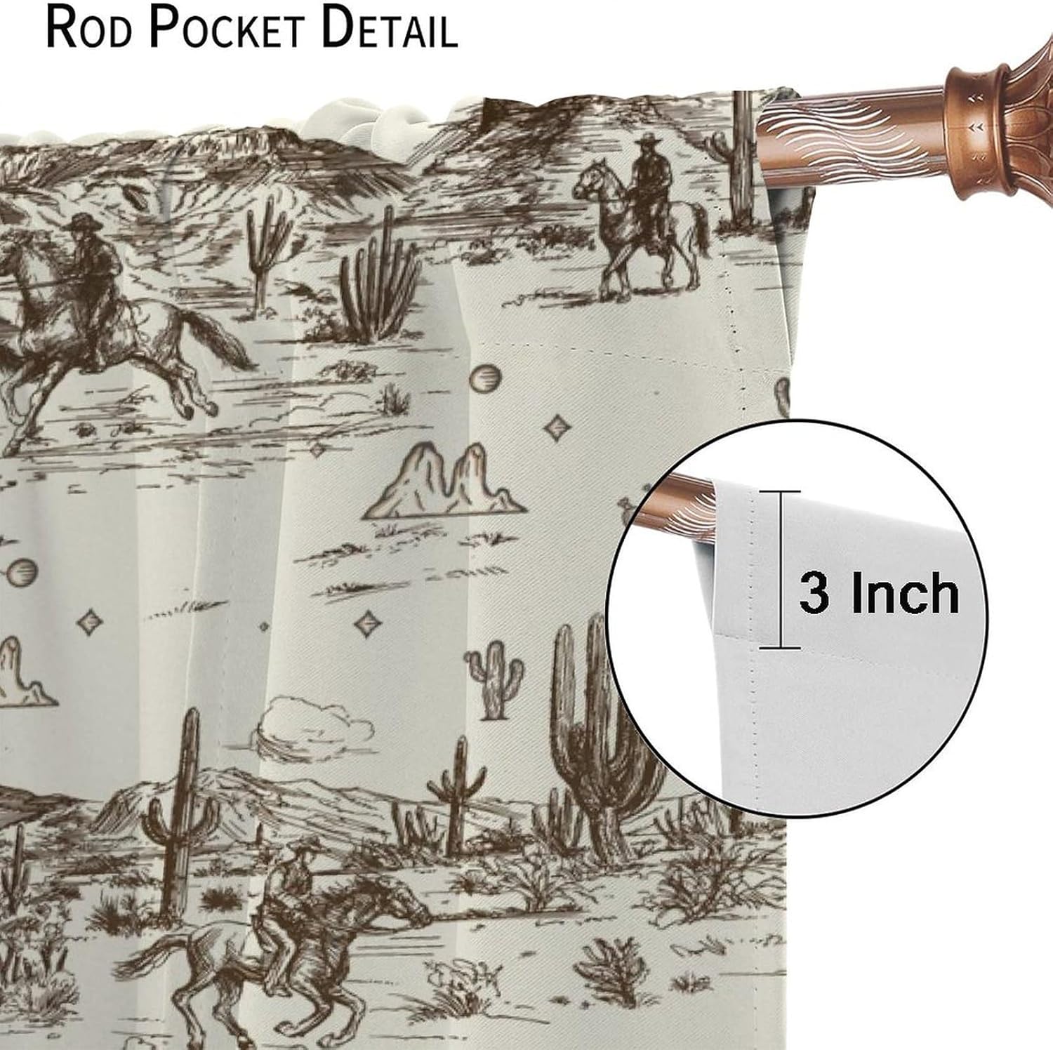 Vintage American Wilderness Western Cowboy Blackout Curtains for Bedroom,Sketch Style Western Cowboy Cacti Room Darkening Window Curtains with Rod Pocket - 2 Panels 63" L x 31.5" W