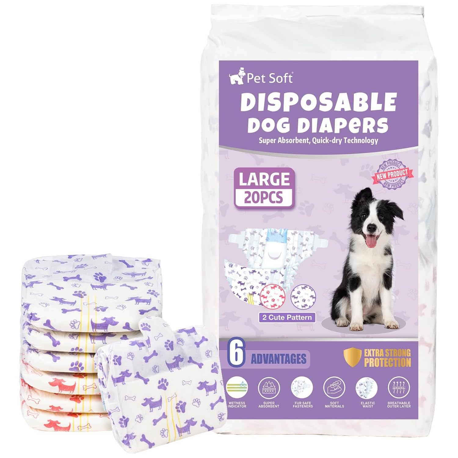 Pet Soft Female Dog Diapers - Disposable Doggie Diapers with Wetness Indicator, Puppy & Cat Diaper Super Absorbent, Fit for Female Dog in Heat or
