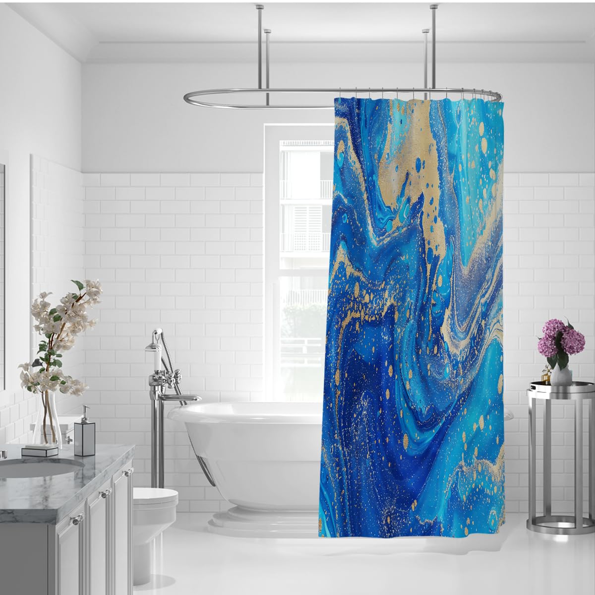 Cortina Ducha mármol Azul océano dinámico W180xL200 cm