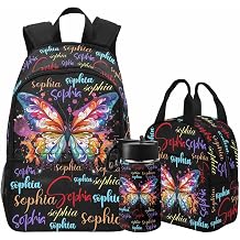 Custom Backpacks Set Personalized Name School Backpack Children Casual Daypack Shoulder Bag Customized Glitter Butterfly Girls School Bag for Kindergarten Primary Middle School Back to School Gift