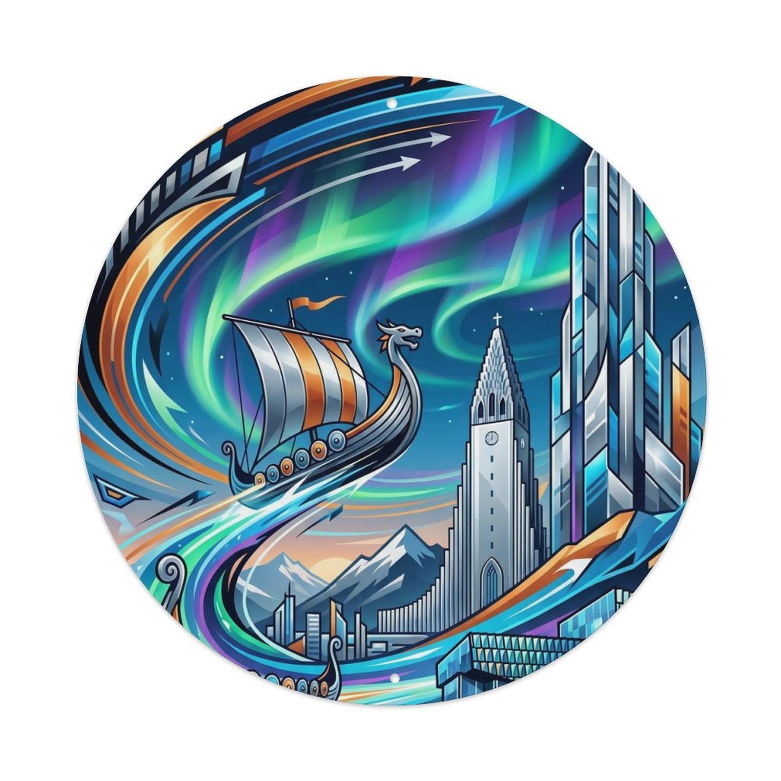 Vintage Travel Reykjavik Iceland Futurist Metal Tin Sign