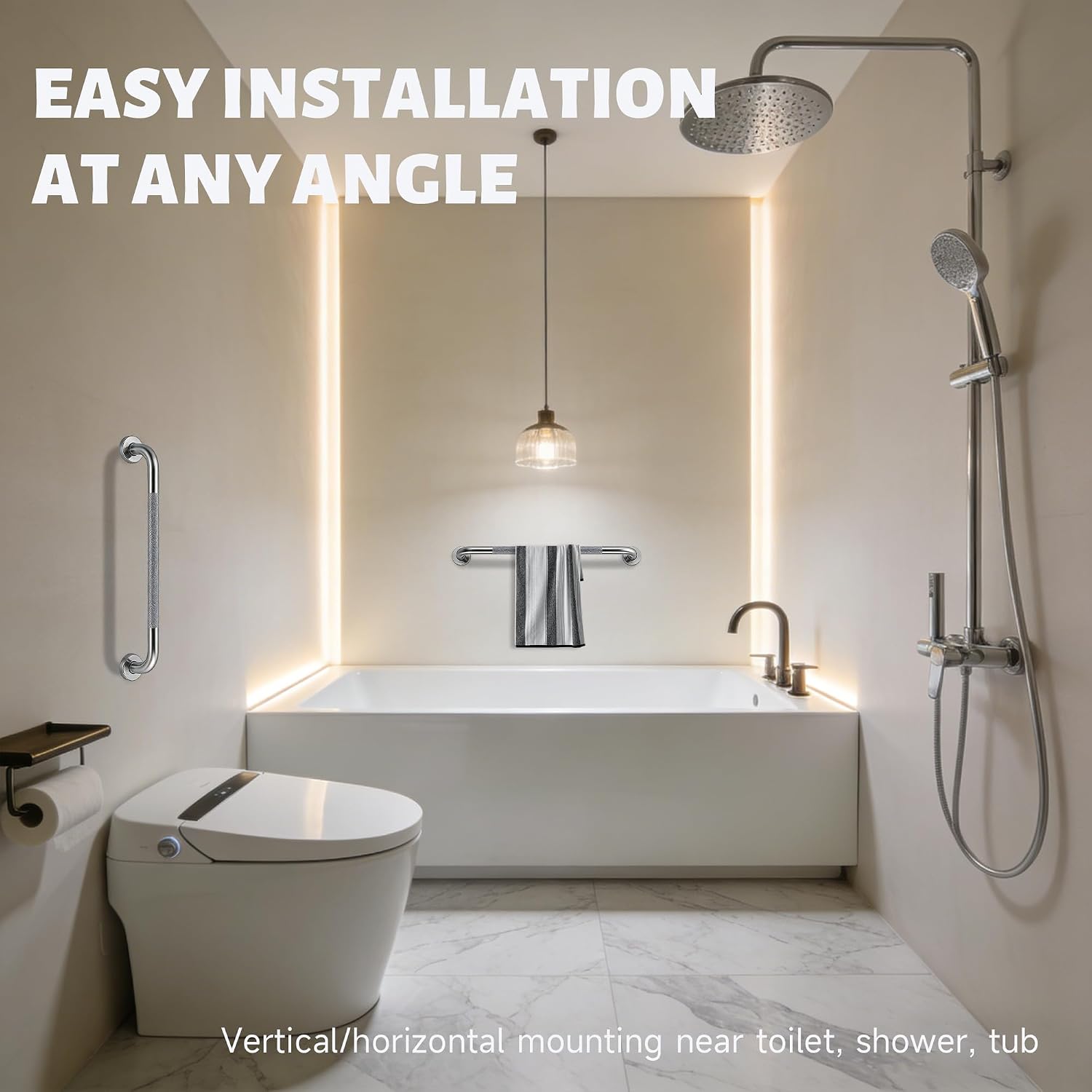 36 Inch Shower Grab Bar 1.25" Dia,Brushed Nickel Anti Slip Bathroom Grab Bar, 304 Stainless Steel Knurled Handicap Grab Bars, Safety Support Handrail, Bath Shower Handle for Elderly Injury Senior