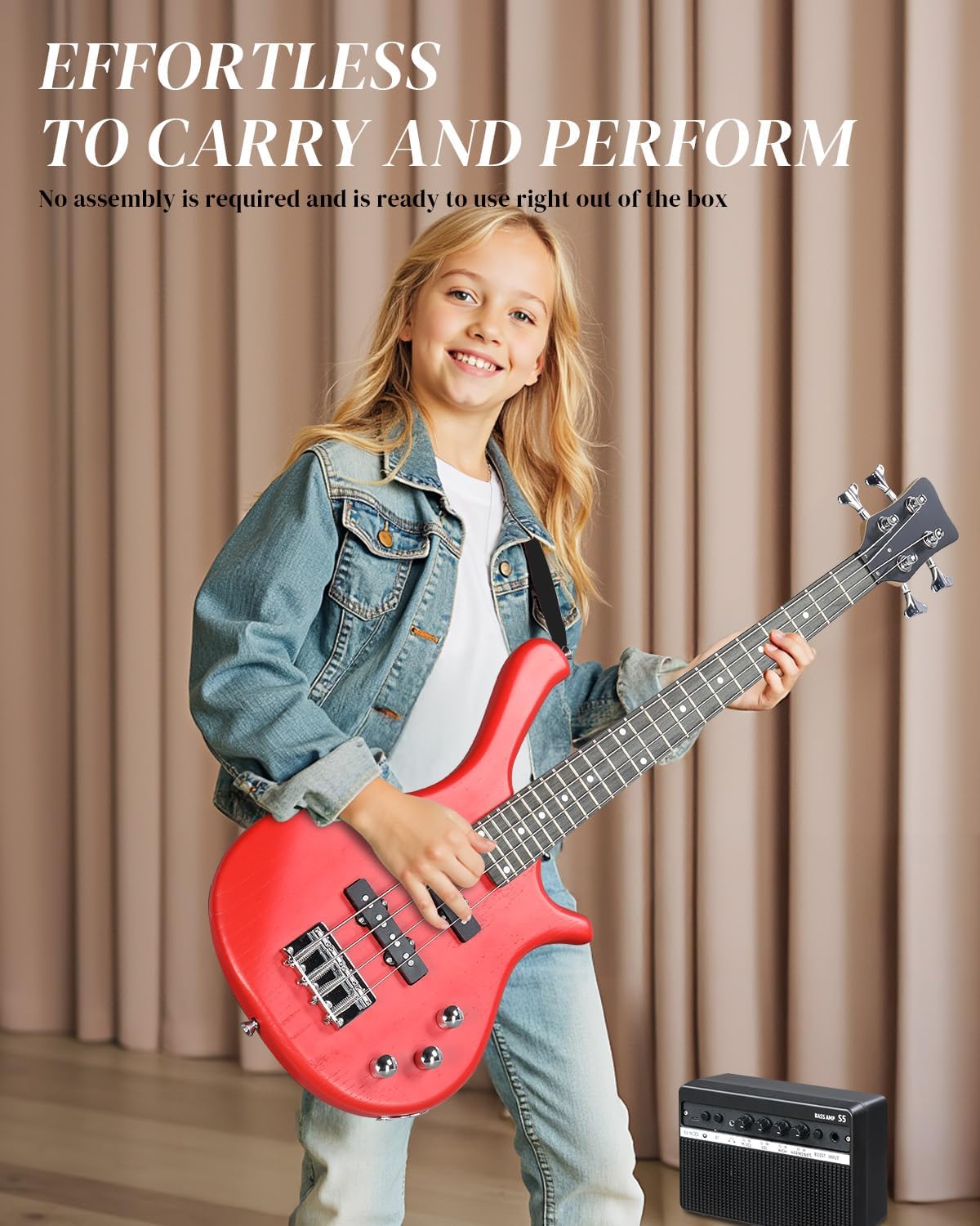 Ktaxon 36 Inch Bass Guitar 4 String Electric Bass Guitar with Dual Connectivity & Portable Power 15W Amp, Excellent Tone, Exquisite Craftsmanship and Ergonomic Body Design for Beginner(Red)