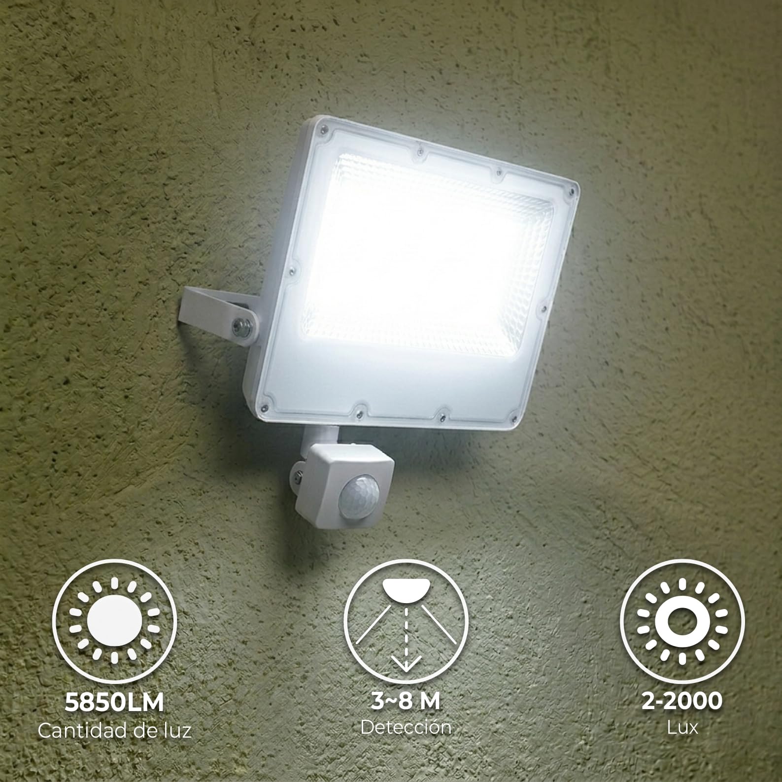 LED ATOMANT 5x Foco Proyector LED 50W con Sensor de Movimiento 6500K IP65 | 5850 Lumenes