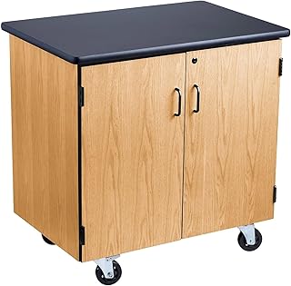 National Public Seating High Pressure Laminated Top Science Lab Mobile Storage Cabinet with Swivel Casters, Black Top