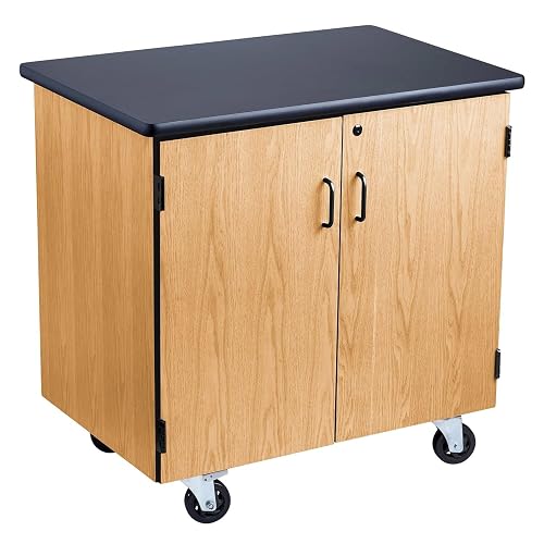 National Public Seating High Pressure Laminated Top Science Lab Mobile Storage Cabinet with Swivel Casters, Black Top