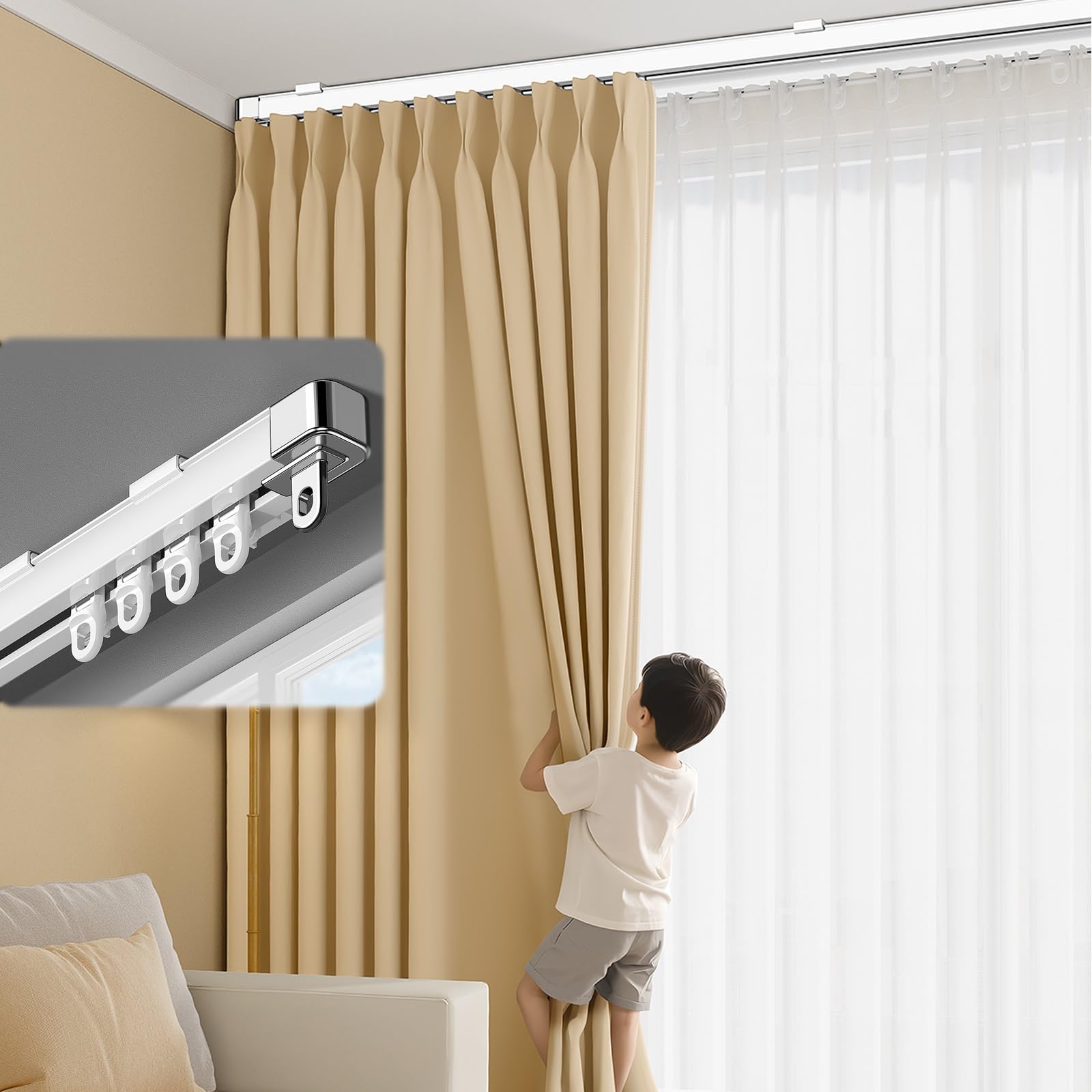 Binario Per Tenda In Alluminio 85 100 200 300 350 420cm, Soffitto E Parete, Scorrevoli Scorritenda Binari Per Tende, Per Soggiorno, Camera Da Letto, Doccia, Divisorio Privacy, Finestre(295-420CM)