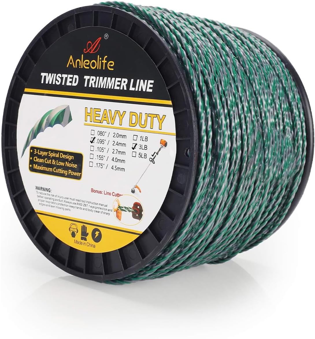 A ANLEOLIFE 3-Pound Heavy Duty Twisted .095-inch-by-1181-ft Dual Core String Spiral Trimmer Line Spool,with Built-in Line Cutter