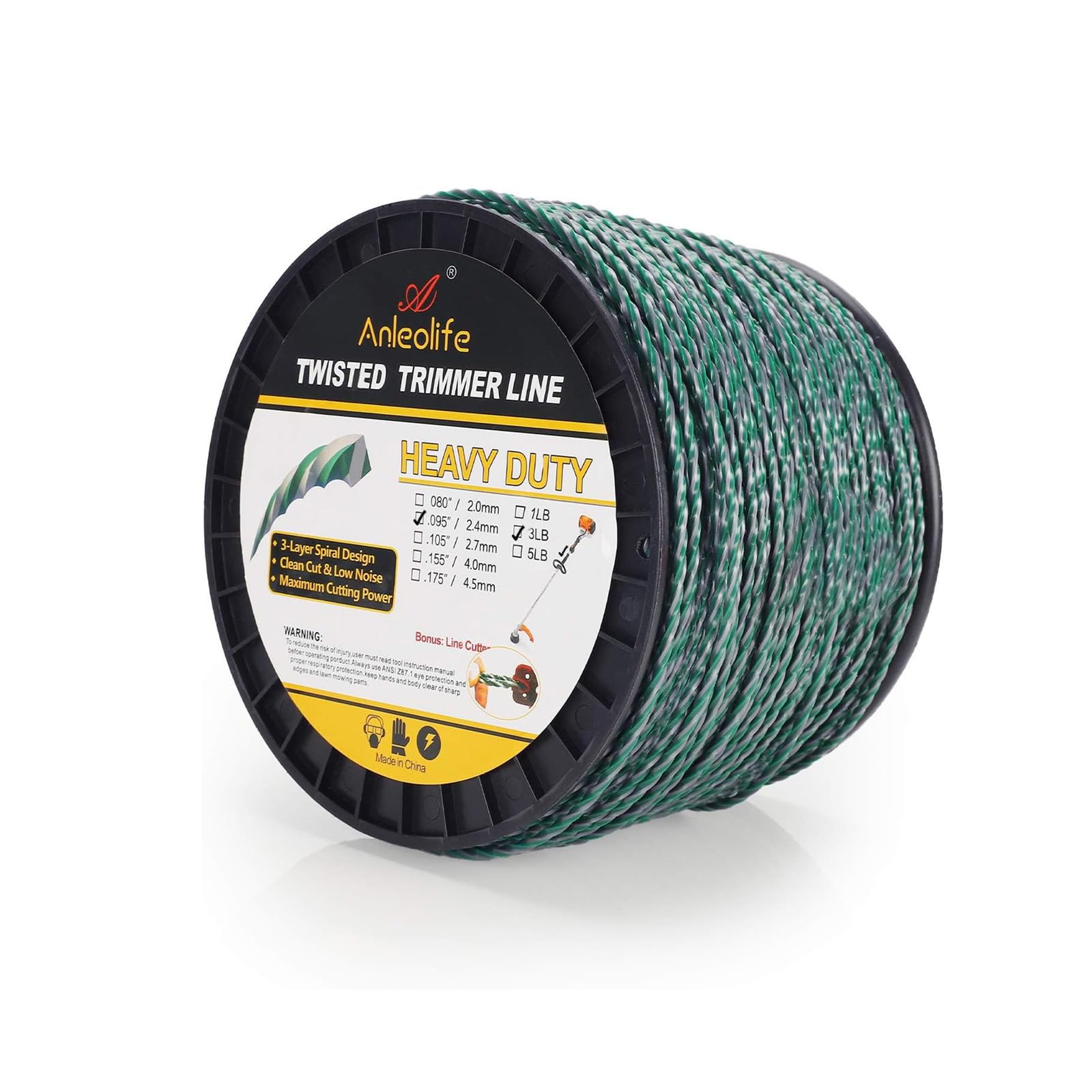 A ANLEOLIFE 3-Pound Heavy Duty Twisted .095-inch Dual Core Spiral Trimmer Line