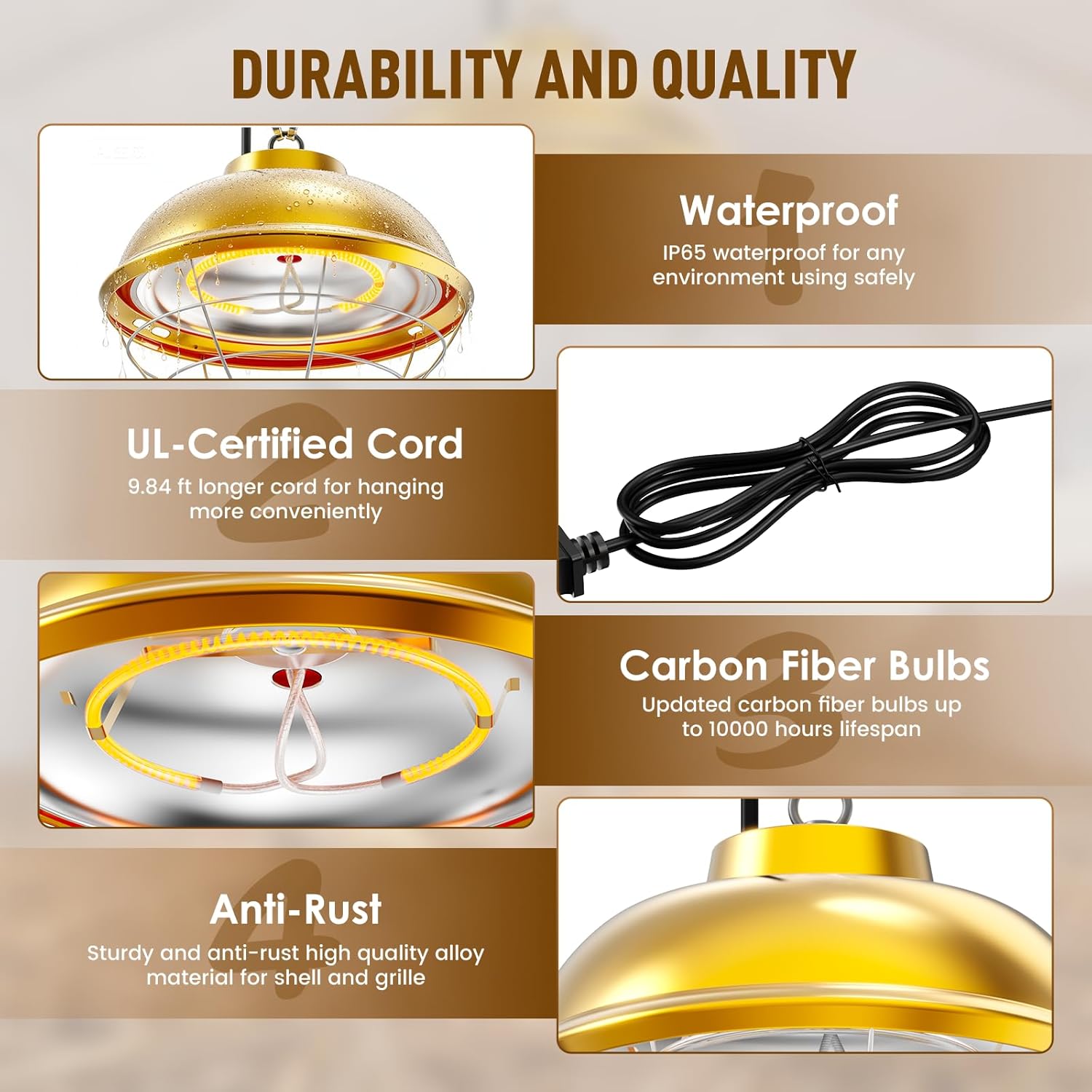 300 Watt Heat Lamp for Chicken Coop, Hanging Chicken Coop Heater, Carbon Fiber Bulb Waterproof Coop Heater with 2 Heating Levels, Chicken Warmer Lamp for Indoor Poultry Pet House Livestock Greenhouse