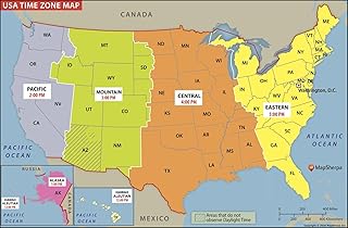 USA Time Zone Map - 36 x 24 inch Poster - Front Lamination