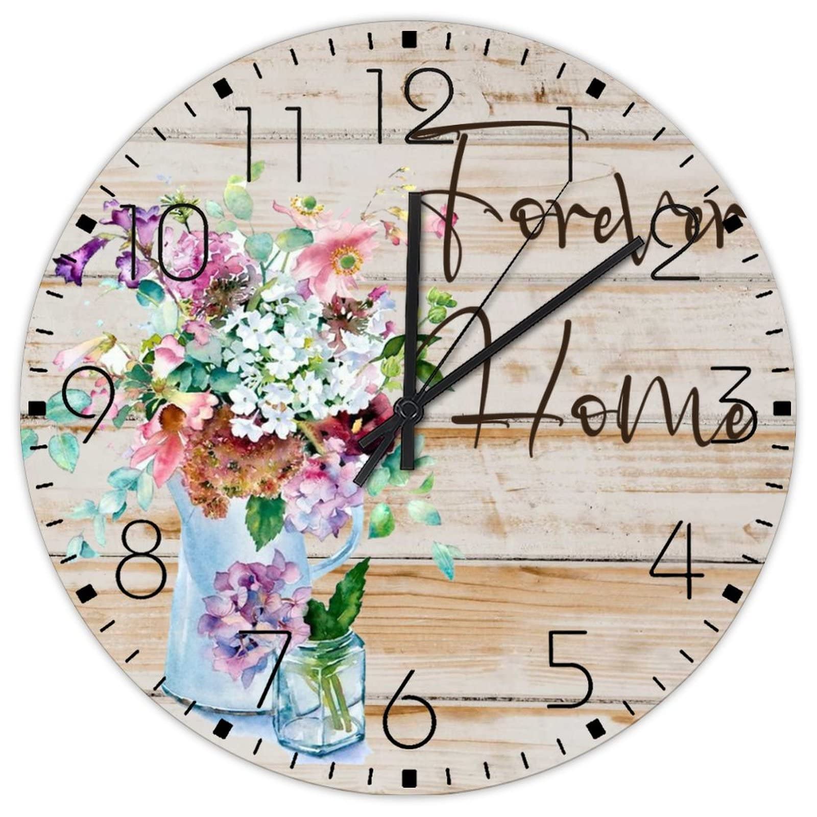 Horloge murale en bois aquarelle florale pour supprimer le tic-tac stressant