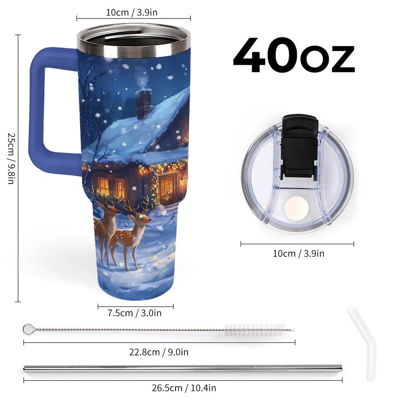 Becher mit Henkel, Motiv: Weihnachtshirsch, Schneeschnee, 1,2 l, Reise-Kaffeebecher, große Kapazität, Autobecher, Wasserflasche