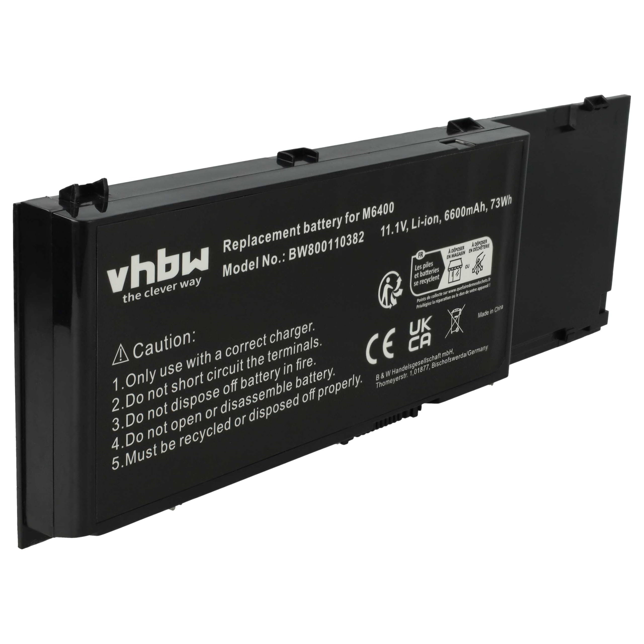 vhbw batteria compatibile con Dell Precision M2400, M4400, M6500, M6400 notebook (6600mAh, 11,1V, Li-Ion)