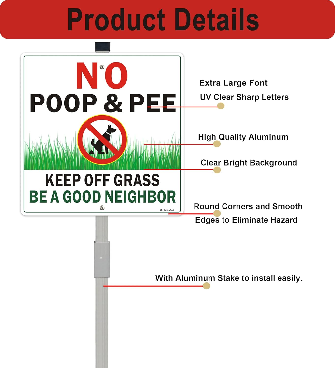 2 Pack Large Private Property No Trespassing Signs with 36" Alloy Long Stake + 2 Pack No Pooping Dog Signs for Yard - Keep Off Grass Lawn Sign With 28" Metal Stakes