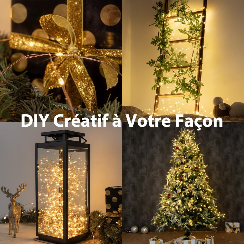 Steckdosen-Lichterkette, 120 m, 1200LEDs, warmweiß, Kupferkabel, mit Fernbedienung, Innen- und Außenbereich, Lichterkette für Schlafzimmer, Wohnzimmer, Terrasse, Veranda, Garten, Weihnachtsbaum