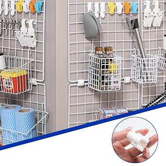 12 PCS White Gridwall Joining Clips, Plastic Wire Grid Panel Connectors, Compatible with 5 mm Wire Grid Panels