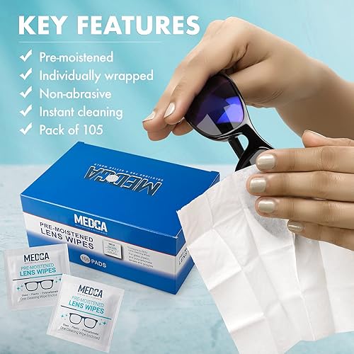 Miniatura 7 de Toallitas de limpieza de lentes  Paquete de 100 paños de limpieza prehumedecidos y almohadillas limpiadoras de gafas envueltas individualmente para