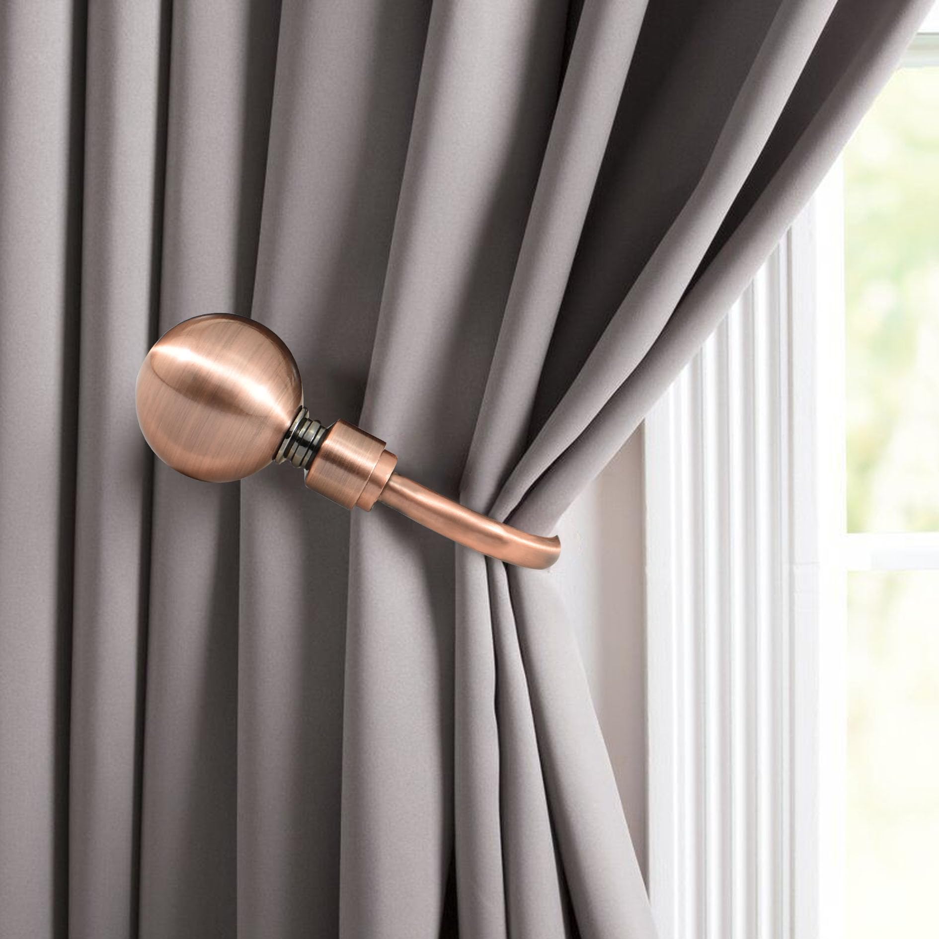 Extendable Curtain Pole Rod With Large Ball Finials, 28mm, 5 Finishes, Antique Copper, Brass, Chrome, Brushed Chrome, Matt Black (Antique Copper Holdbacks)