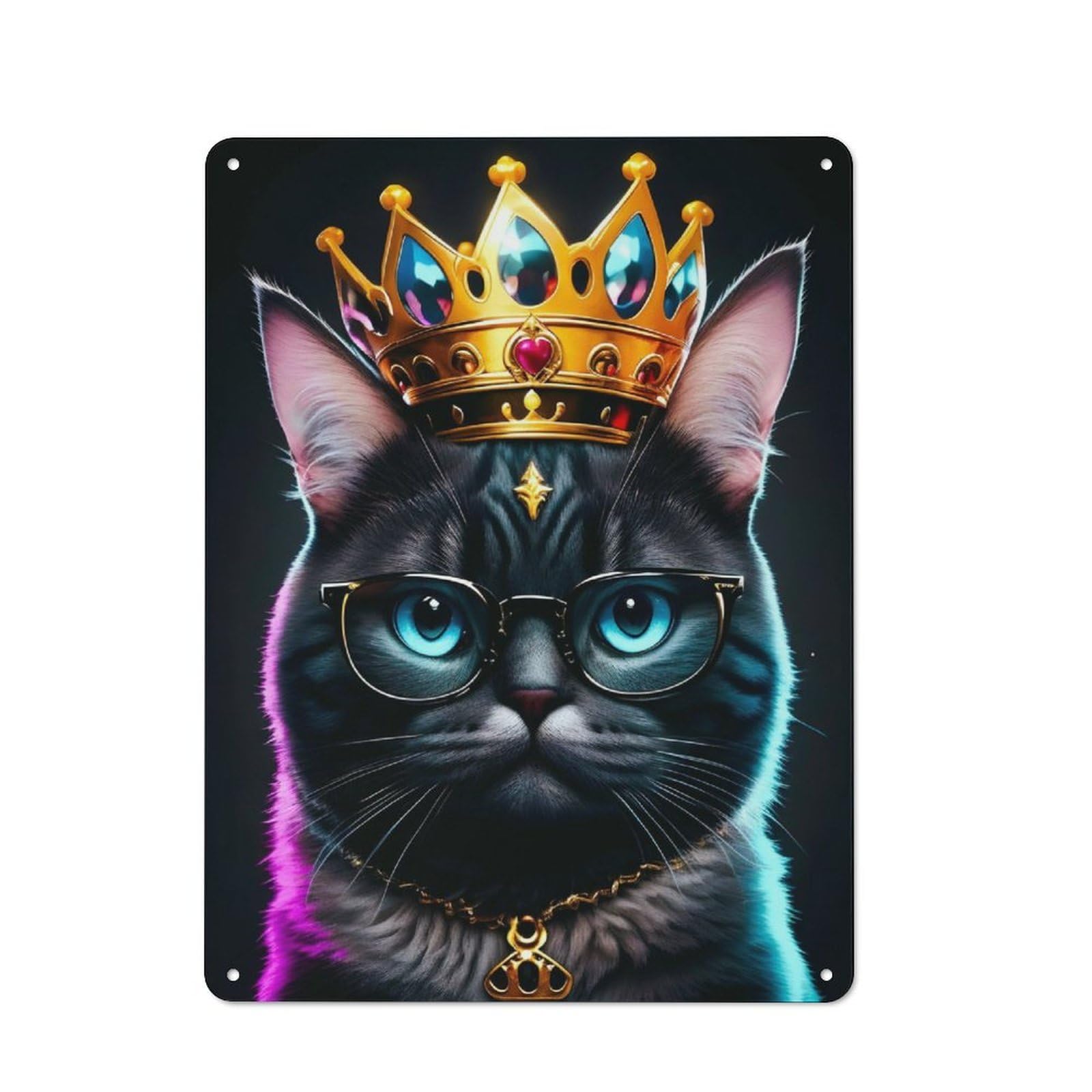 Junmoney King Black Cat Neon For Man Cave Or Games Room, Retro Metal Plaque 40X30cm, For Metal Sign Collectors, For Garage And Workshop Walls