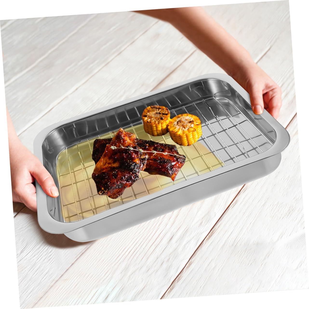 PRETYZOOM Baking Tray and Rack Stainless Steel Rectangular Pan Oven Pan Rack Easy to Clean and Store Snacks