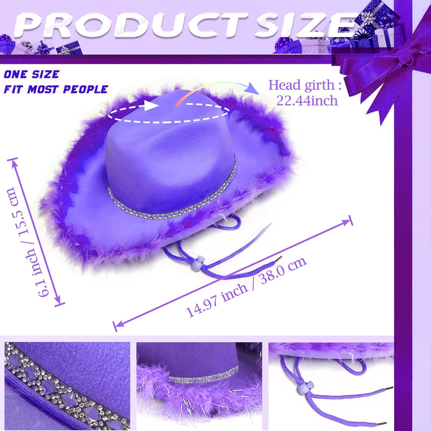 Cowboy Hat with Heart Sunglasses - Cowgirl Hat with Feather Boa Brim for Women&Men,Bachelorette Party Halloween