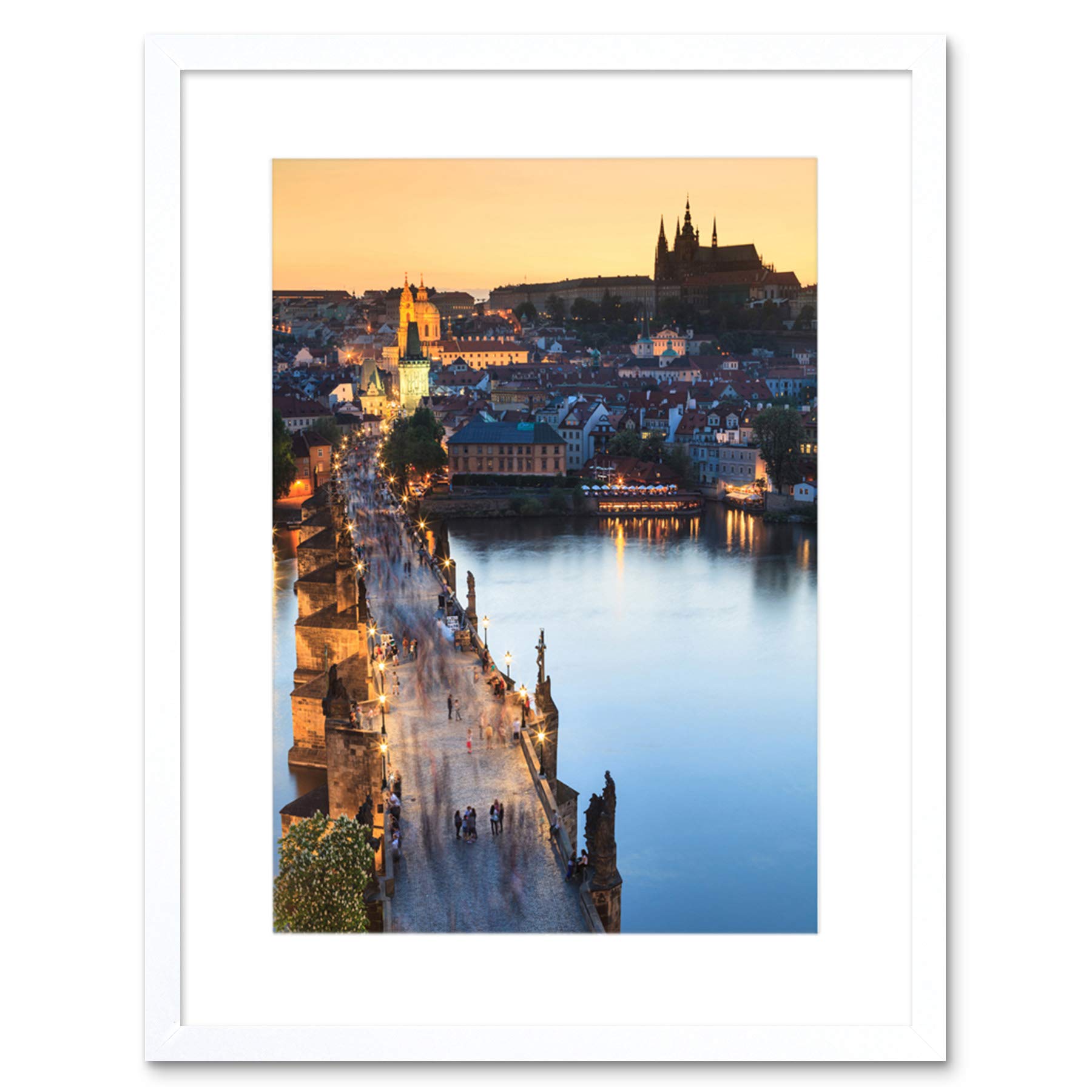 Wee Blue Coo Photo Vltava River Charles Bridge Prague Czech Republic Framed Wall Art Print