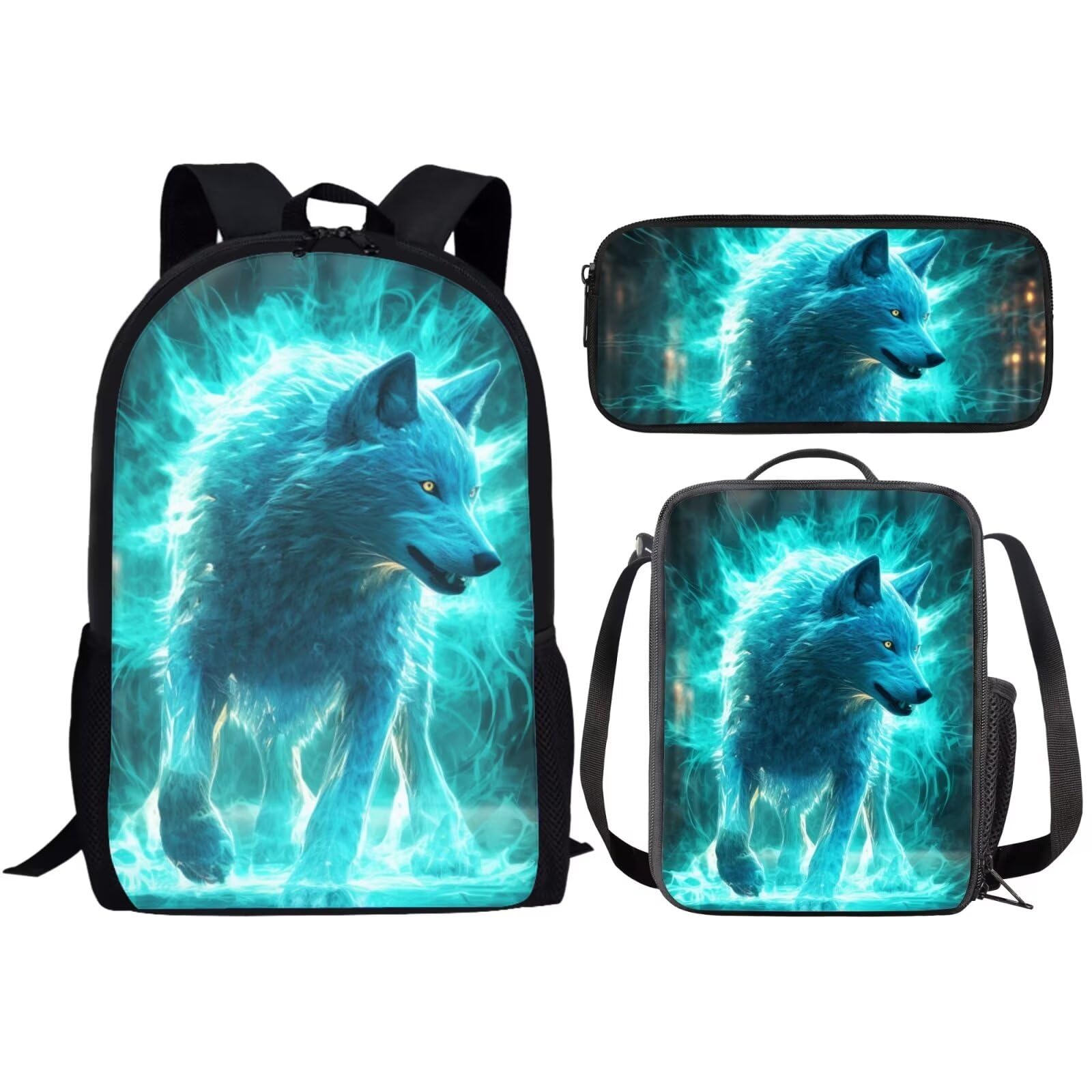 Grand sac à dos portable loup vert robuste avec trousse - 7
