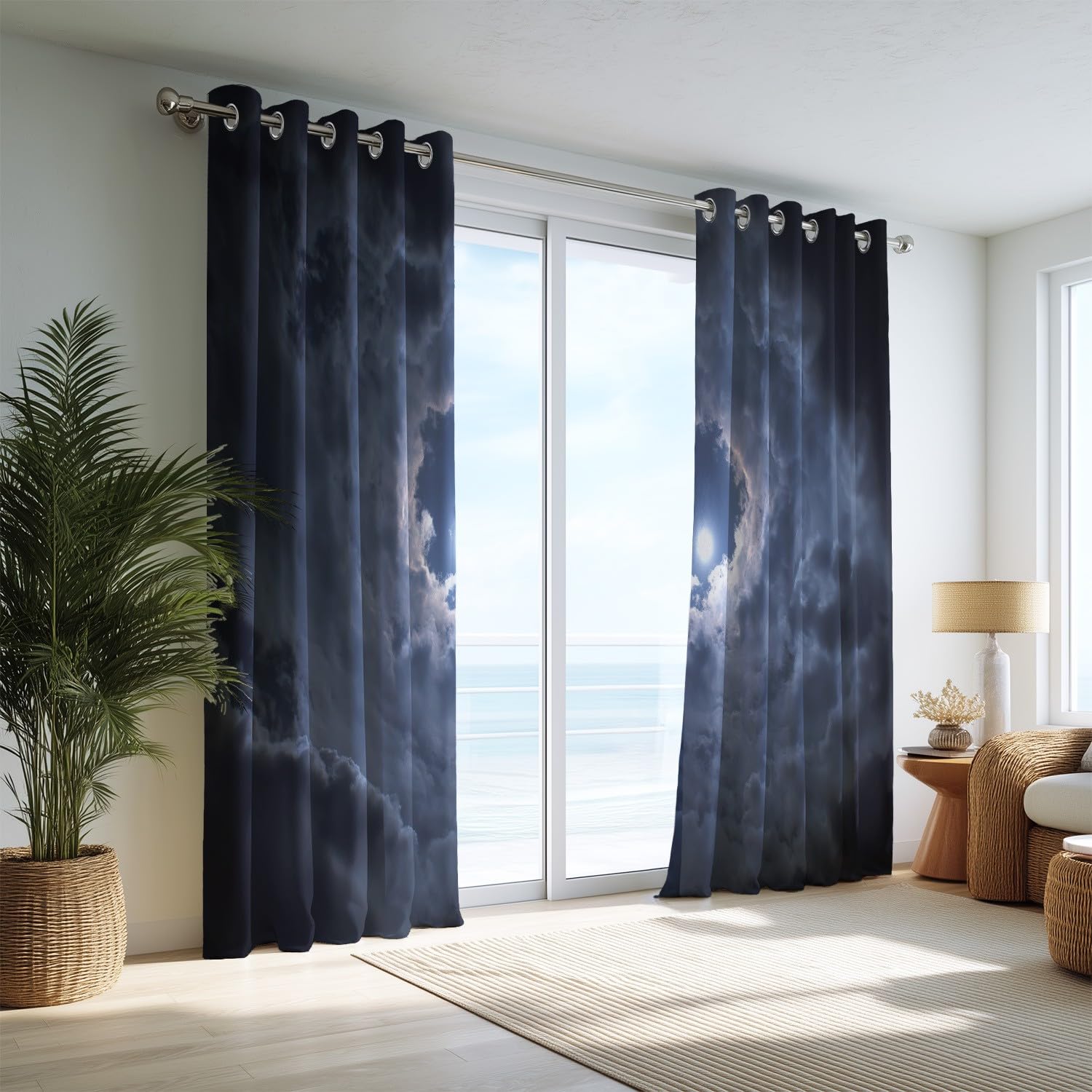 Ochrona przed zimnem szara cicha termiczna dziwna chmura księżyc mikrofibra blokująca ciepło przelotka zasłona okienna do pokoju dziecięcego 132 x 214 cm (2 panele)