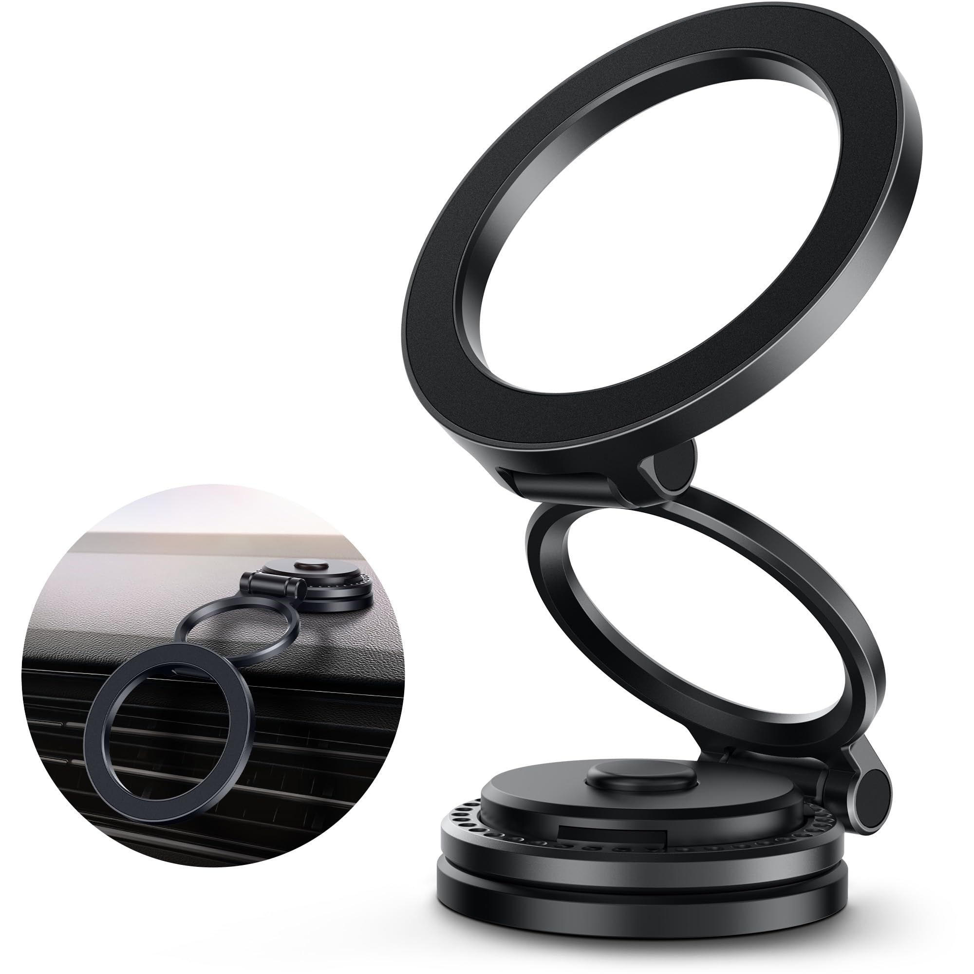 GolbinBox Car Phone Holder for MagSafe 360 Rotation Metal Design iPhone Car Mount Folding Car Mount Detachable Base