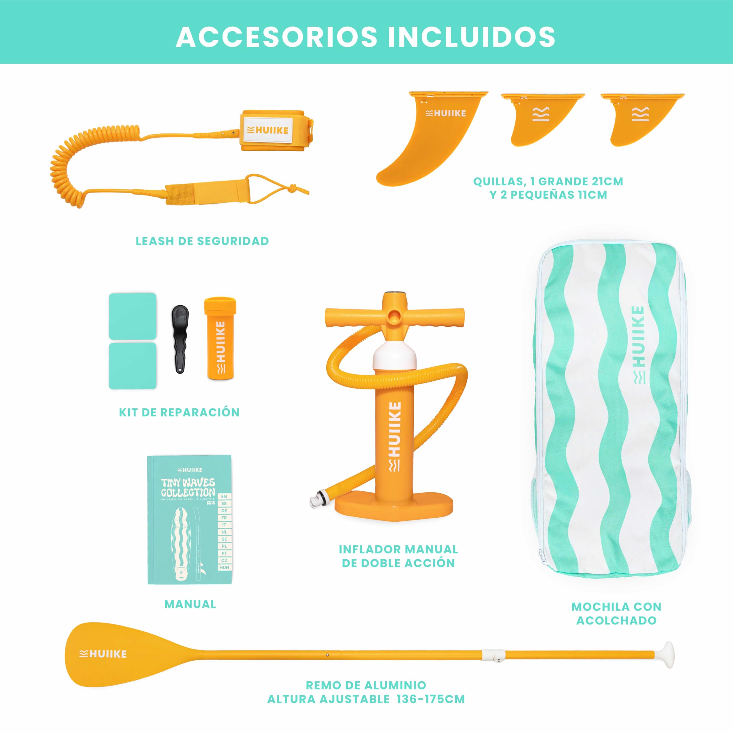 HUIIKE Tabla Paddle Surf Hinchable para Niños 8’7” y 80 kg, con Accesorios | SUP Convertible en Kayak. Stand Up Paddle Board Gran Estabilidad y Resistencia con Remo, Quillas, Inflador, Leash, Mochila