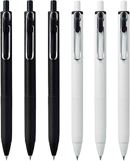 uni-ball UMN-S-05 Retractable Gel Ink Rollerball Pens - 0.5mm Tip Nib - Black & White Barrels - Black Ink - Pack of 6