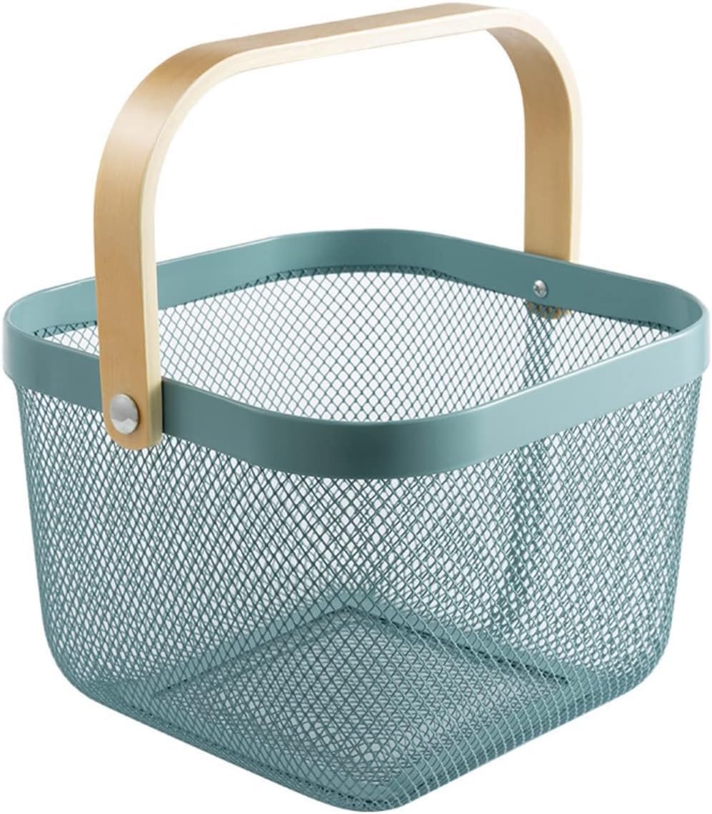 EPEDIC Mesh Metal Wire Fruit Basket - Multifunctional Storage for Kitchen Countertop, Bathroom, Home, Picnic - Snack and Vegetable Organizer (Blue)