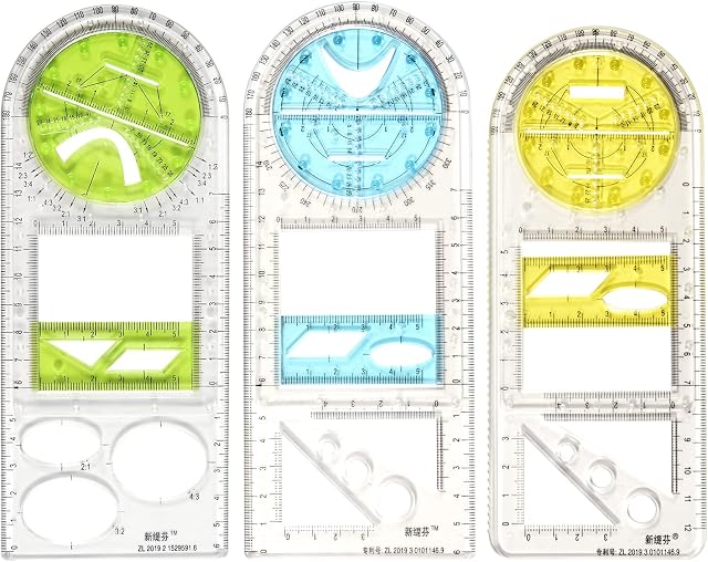 Multifunctional Geometric Ruler, Mathematics Drawing Ruler Geometric Drawing Template Measuring Draft Rulers for Senior Student School Office (Suit)