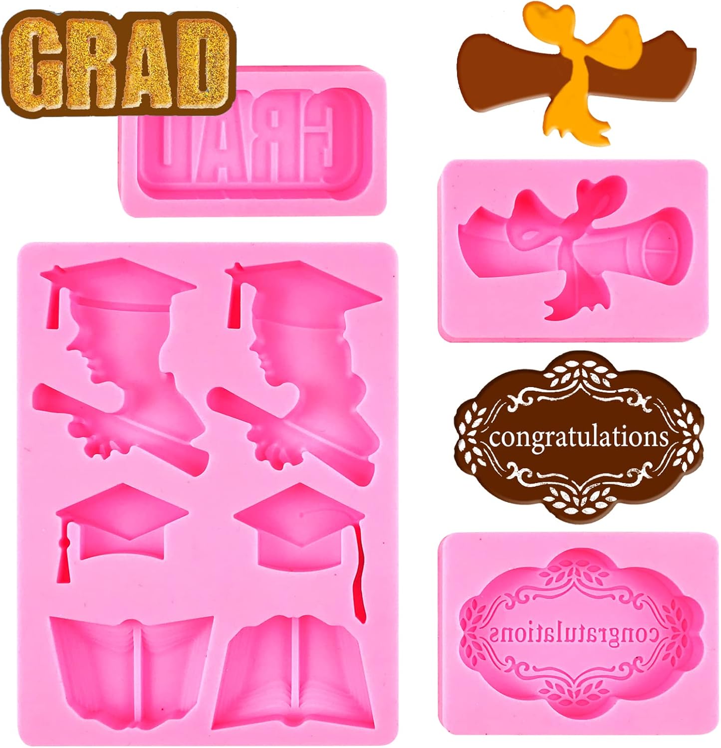 4 PCS Graduation Silicone Mold Grad Fondant Chocolate Molds